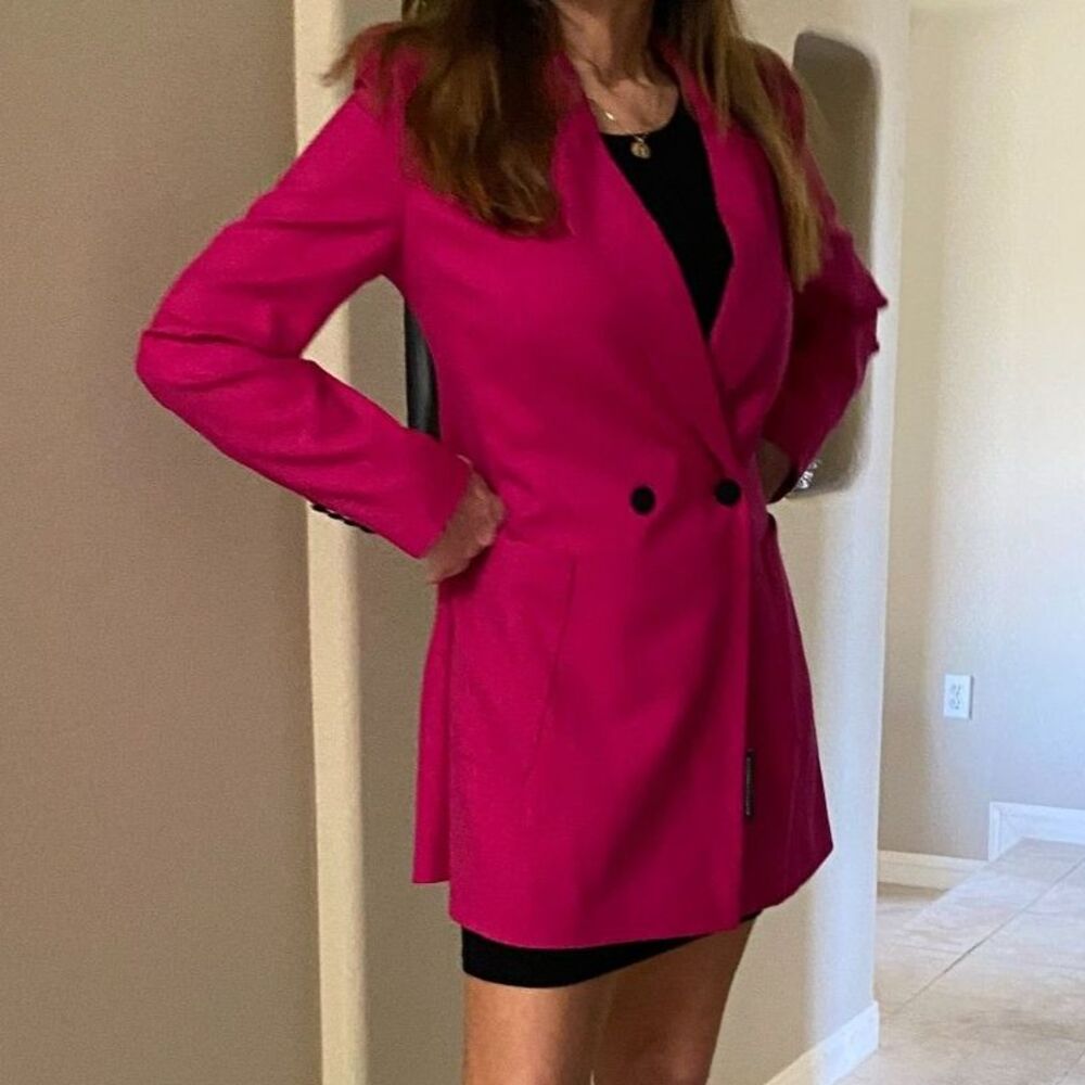 NWT Marcell Von Berlin Fuchsia Virgin Wool Double Breasted Blazer Size 8